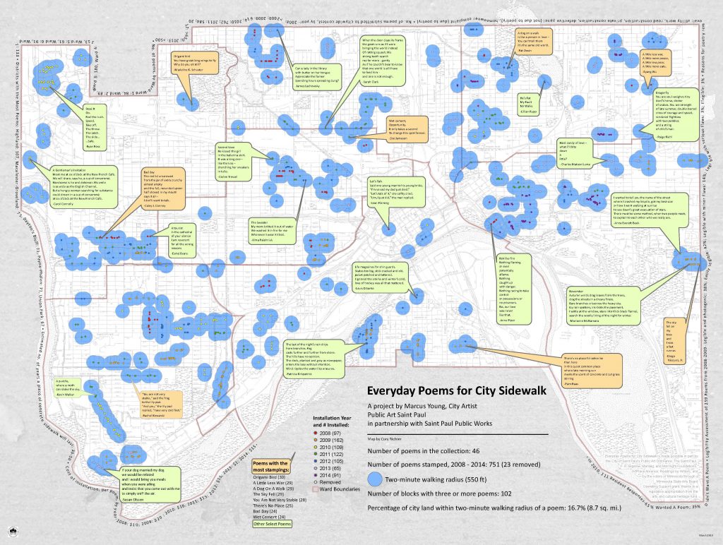 Map of City of Saint Paul's Everyday Poems for City Sidewalk